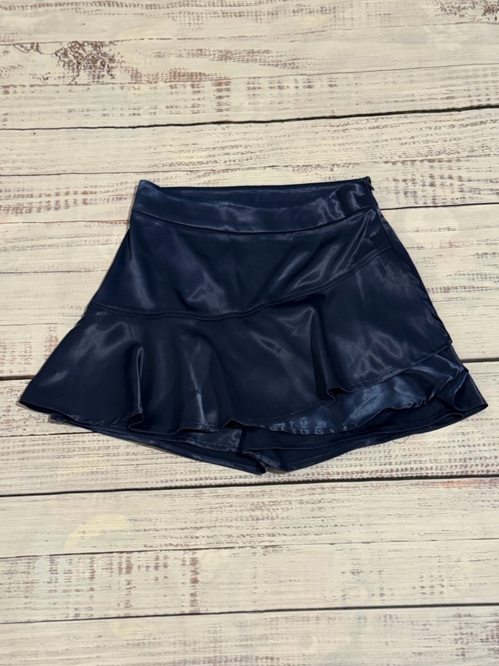 Idem Ditto Flowy Satin Skort Women’s S. Blue Side Zip Mini Skirt Shorts Coquette